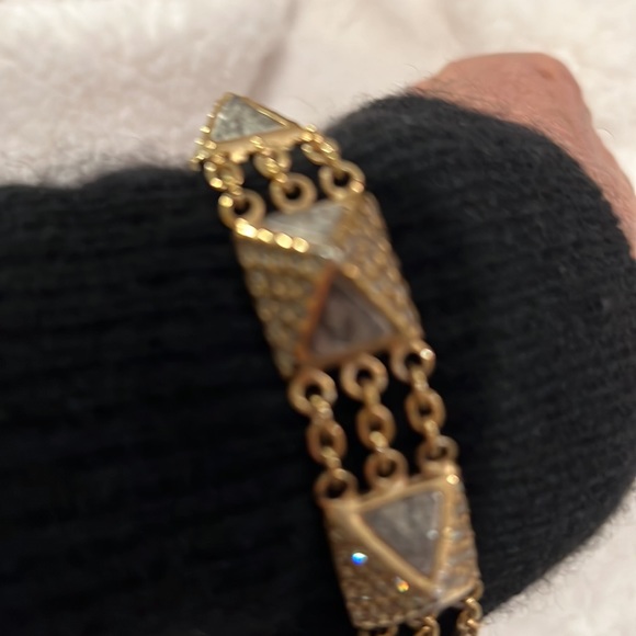 Tat 2 gold pyramid bracelet with rhinestone diamonds on the outside of pyramid - Picture 7 of 11